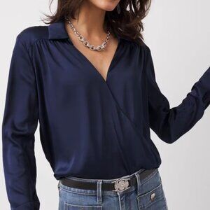 nwt WHITE HOUSE BLACK MARKET satin surplice blouse top L large
